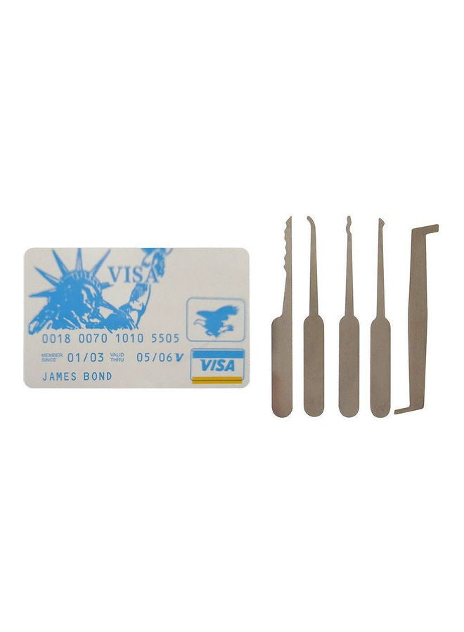 5-Piece Locksmith Unlock Tool Set Silver/Blue  - Image 1