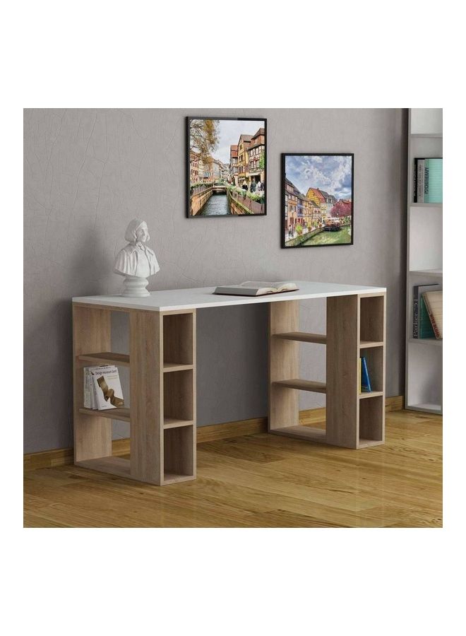 Retro 3-Tier Modern Desk White/Natural 140X75X60cm - Image 2