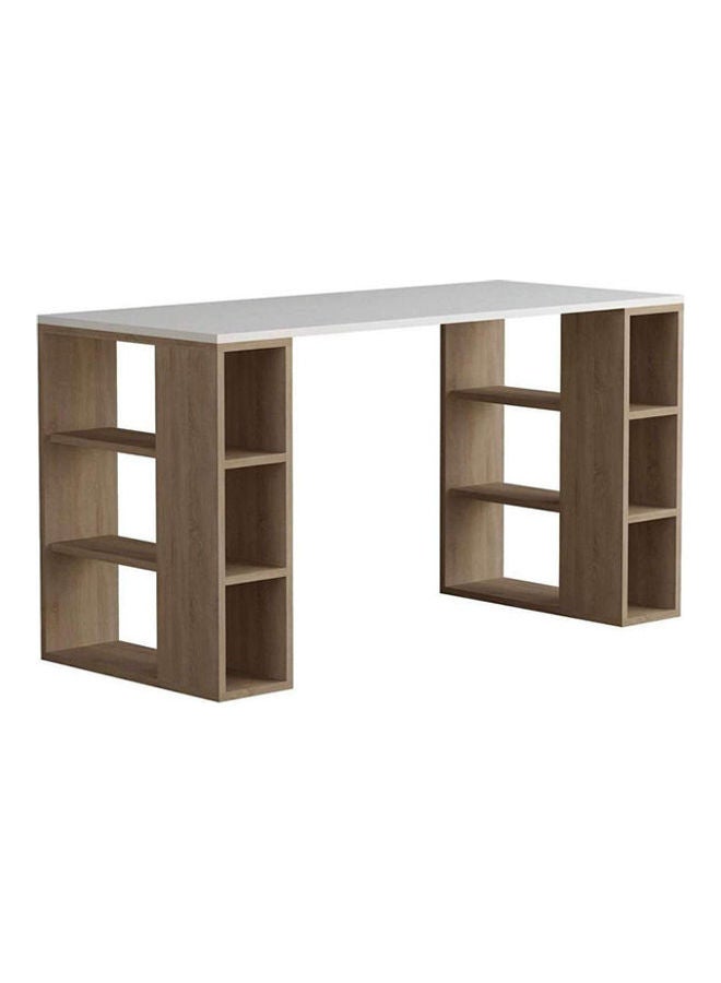 Retro 3-Tier Modern Desk White/Natural 140X75X60cm - Image 1