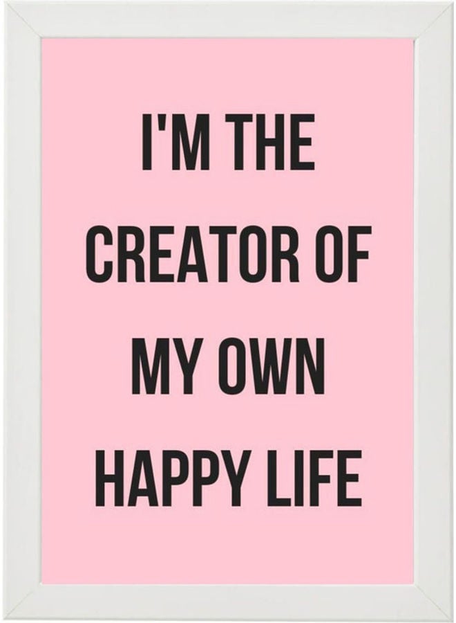 Quote Printed Poster With Frame Pink/Black 21x30cm