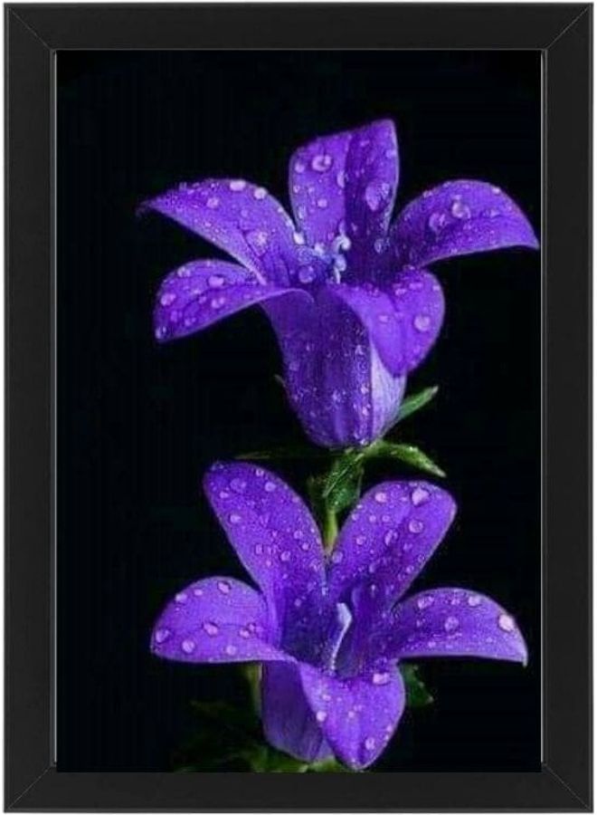 Flower Printed Poster With Frame Black/Purple 21x30cm