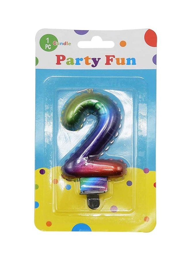 بارتي فن شمعة ملونة بلمعة معدنية على شكل رقم 2 3بوصة