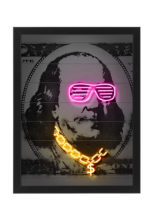 Boomah Accessories Franklin 100 Dollars Currency  Neon Wall Decor Poster With Frame Multicolour 30x40cm