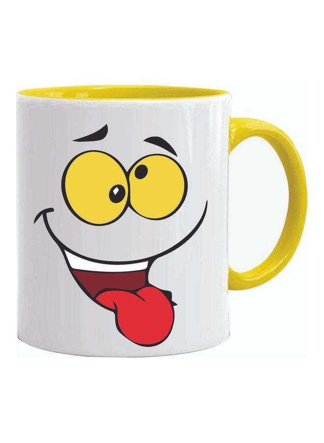 Naughty Smiley Face Yellow Ceramic Mug 11 oz Printed Multicolour