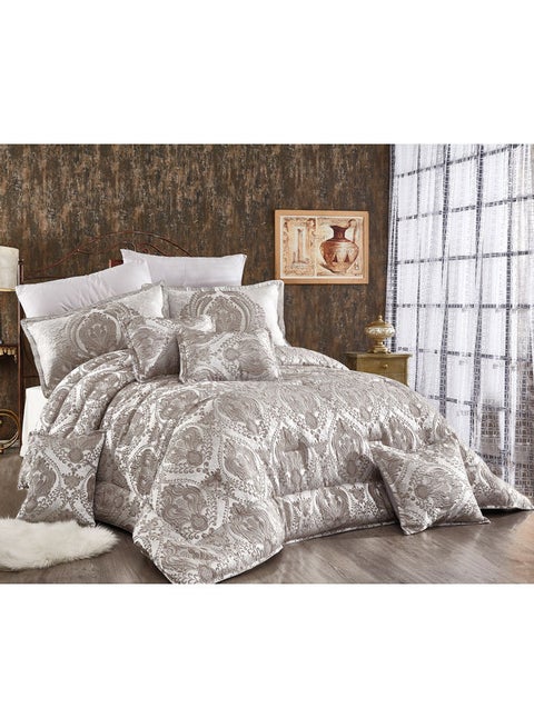 6 Piece Comforter Set, Queen Size Cotton Grey 190 x 240cm
