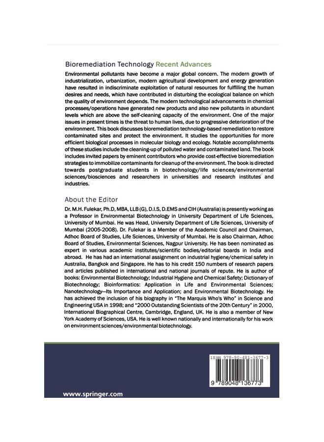 Bioremediation Technology: Recent Advances Hardcover English by M. H. Fulekar - 2010  - Image 2