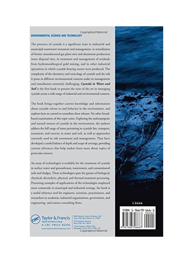 Cyanide In Water And Soil: Chemistry, Risk And Management Hardcover English by David A. Dzombak - 2005  - Image 2