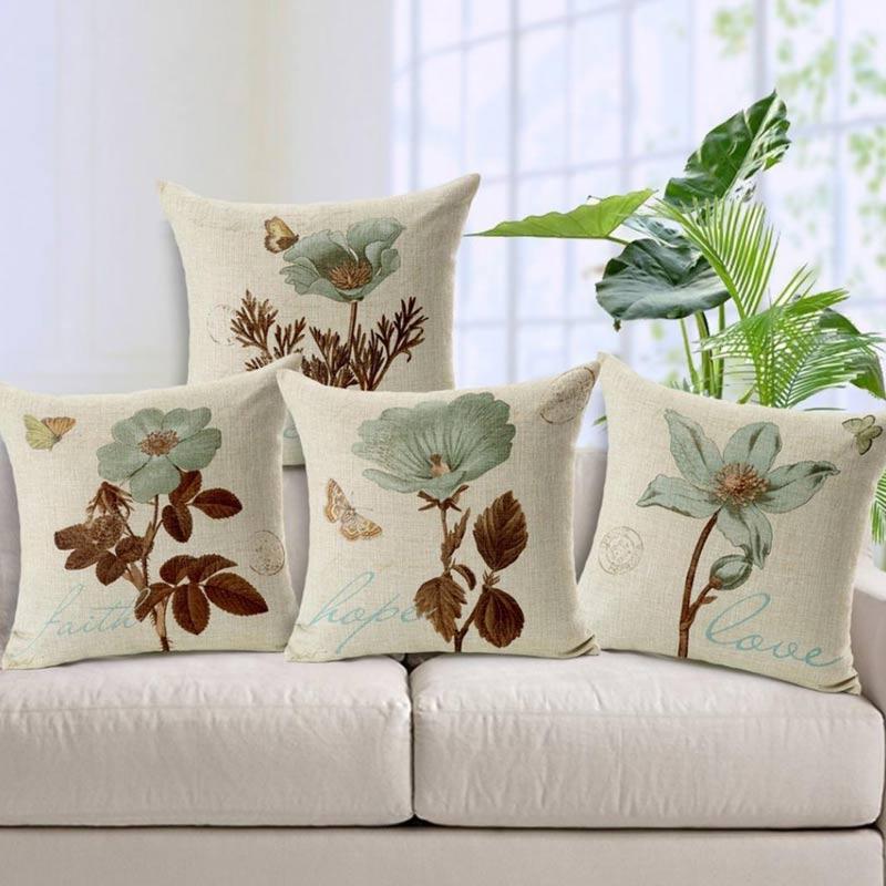 بلولانز غطاء وسادة ووسادة ديكور وأريكة كلاسيكي مربع الشكل بطبعة زهرة كتان أبيض 12 x 3 x 90سم - Image 2