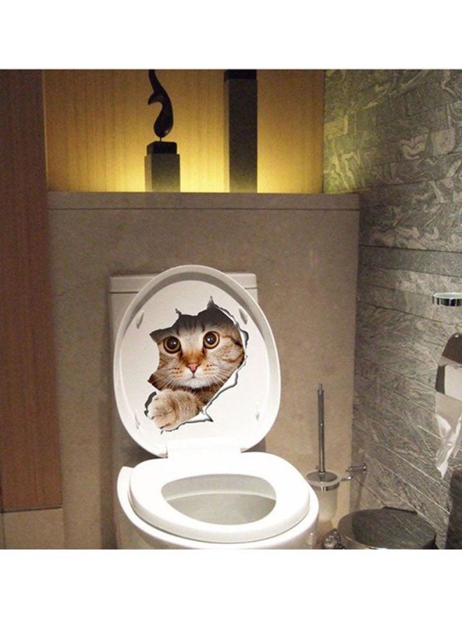 OUTAD 3D Cute Cat Printed Toilet Wall Sticker Brown/Grey/White 21x29cm - Image 4