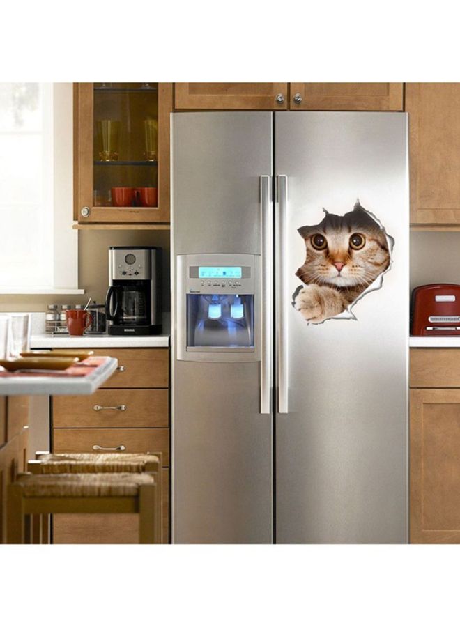 OUTAD 3D Cute Cat Printed Toilet Wall Sticker Brown/Grey/White 21x29cm - Image 5