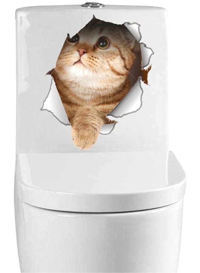 OUTAD Cat Designed 3D Toilet Wall Sticker Brown/White - Image 2