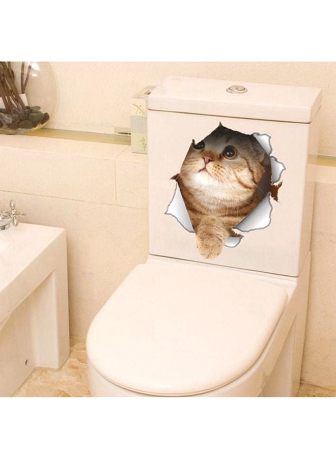 OUTAD Cat Designed 3D Toilet Wall Sticker Brown/White - Image 3