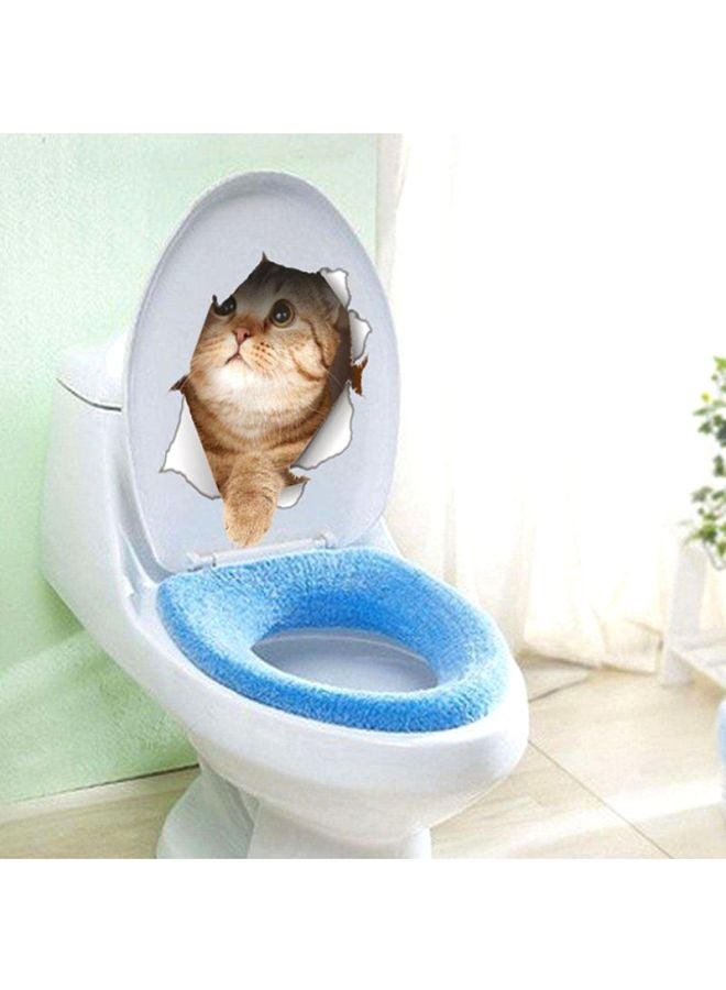 OUTAD Cat Designed 3D Toilet Wall Sticker Brown/White - Image 4