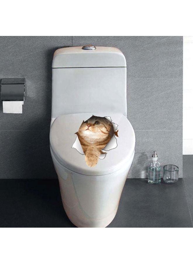 OUTAD Cat Designed 3D Toilet Wall Sticker Brown/White - Image 5