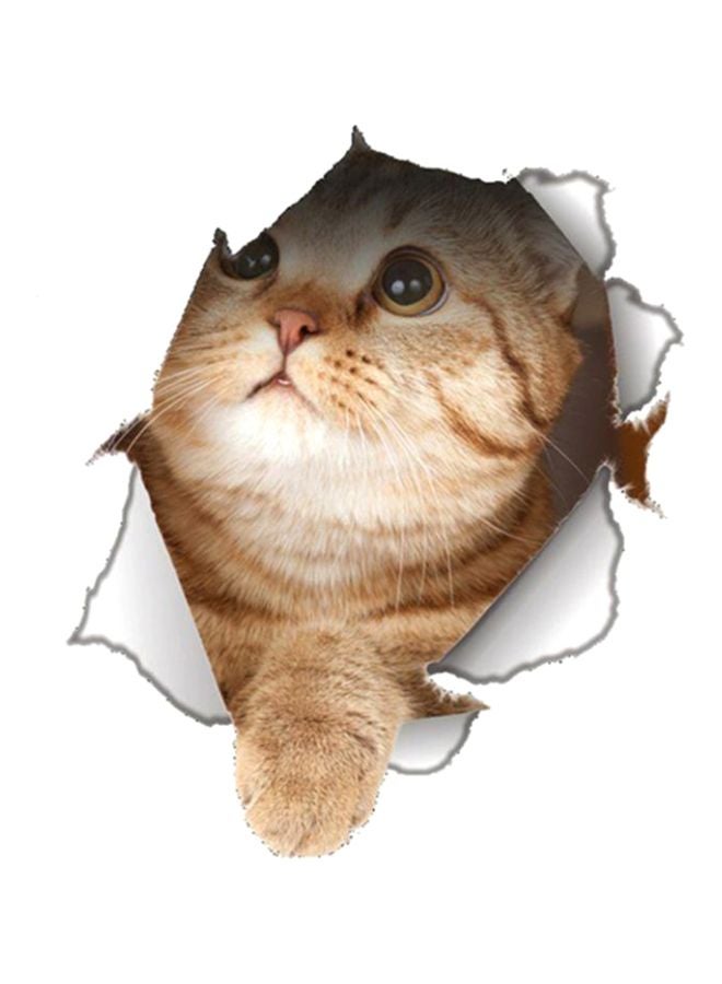 OUTAD Cat Designed 3D Toilet Wall Sticker Brown/White - Image 1