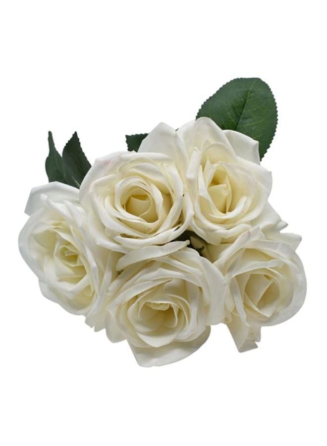 Artificial Decorative Rose Flower Bunch White/Green 28x20centimeter
