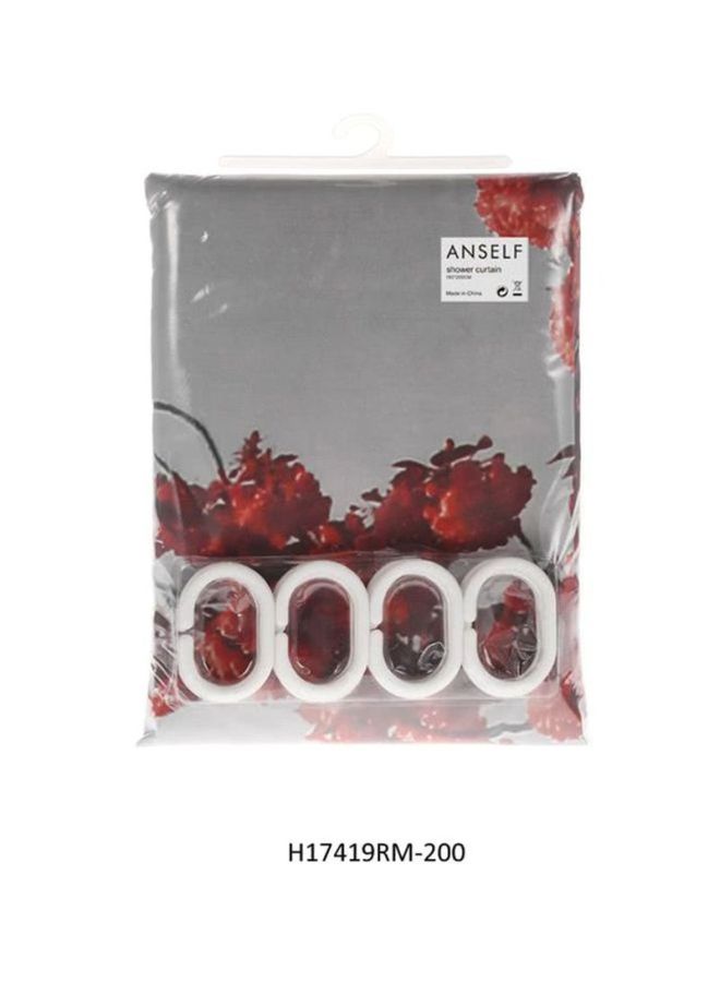 ANSELF 13-Piece Eiffel Tower Printed Shower Curtain With Ring Hooks Set Grey/Red/Black 180x200cm - Image 2