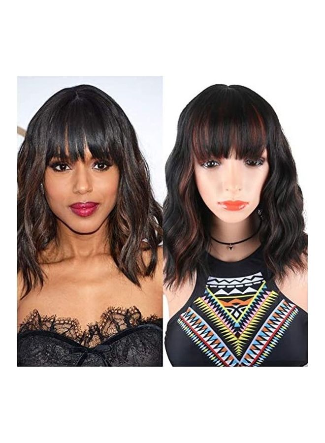 DEYNGS Short Wavy Synthetic Wig Black 8inch 
