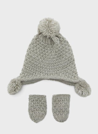 Knitted Beanie With Mittens Pair Grey - v1612214676/N44003516V_1