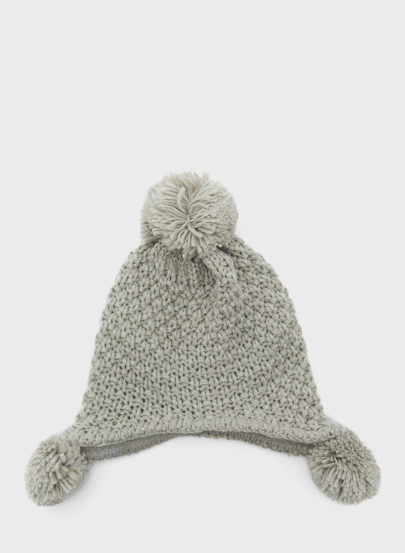 Knitted Beanie With Mittens Pair Grey