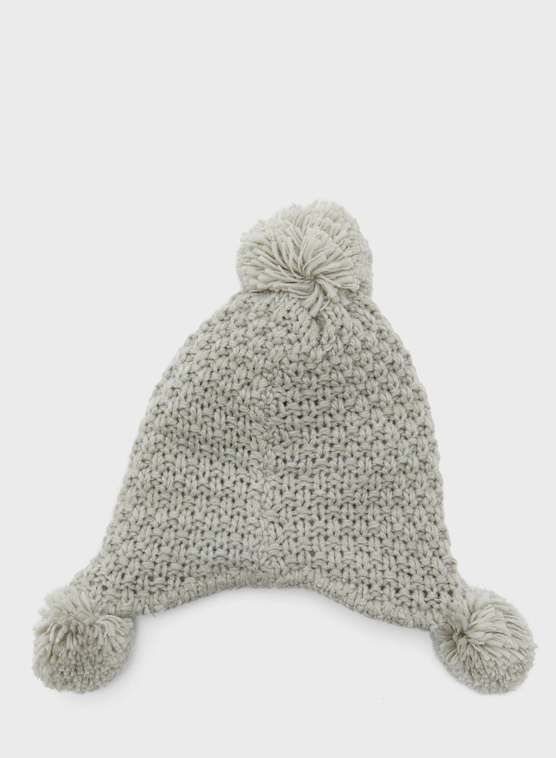 Knitted Beanie With Mittens Pair Grey