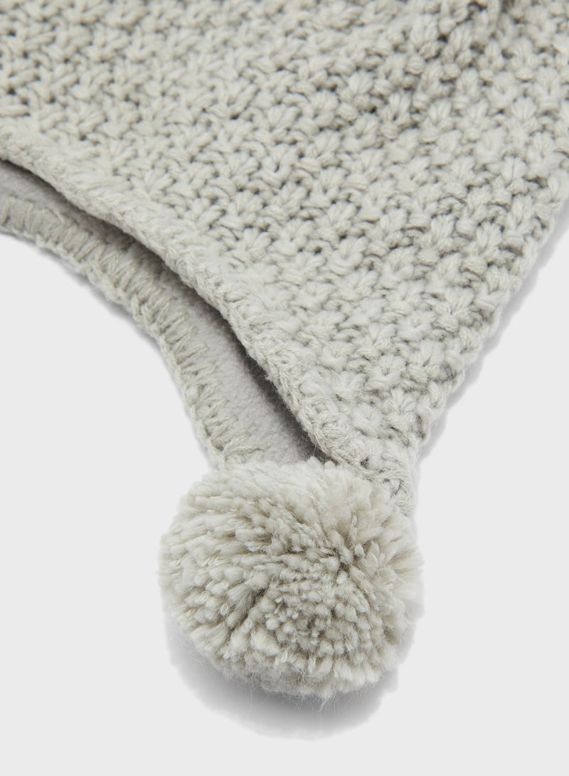 Knitted Beanie With Mittens Pair Grey