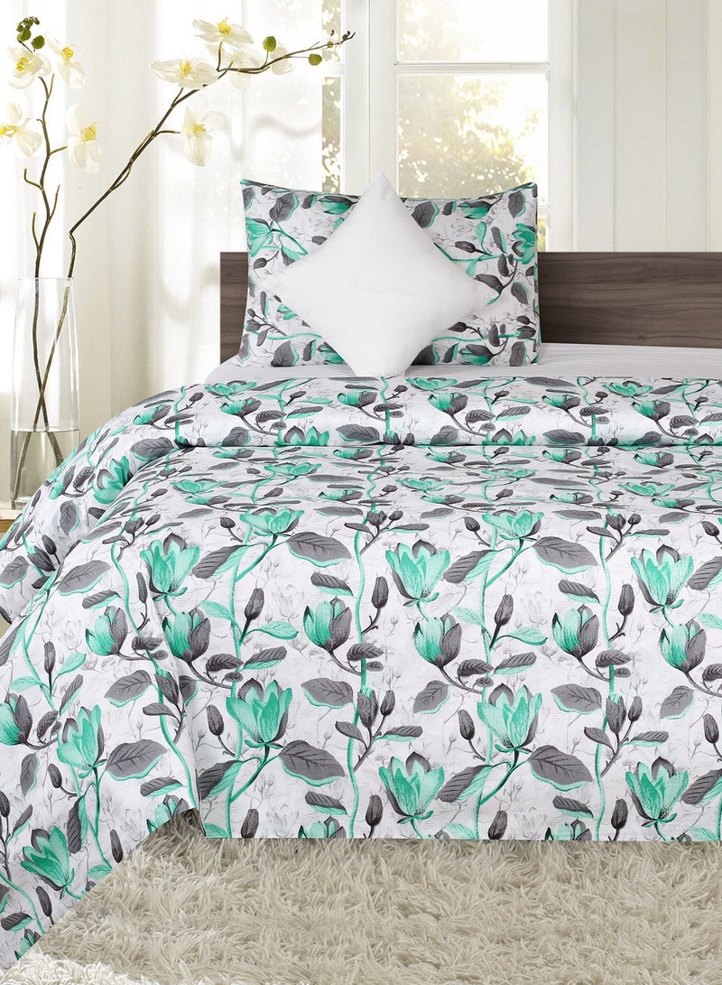 أمال غطاء لحاف من القطن / 100% مقاس 150×210 سم مع غطاء وسادة مقاس 40×40 سم 40X40- لمرتبة مقاس مفرد، لون أخضر/ رمادي قطن أخضر/رمادي Twin none - Image 1