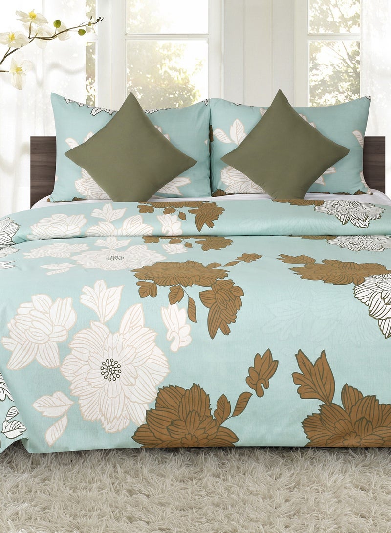 Amal Duvet Cover - With 2 Pillow Cover 50x75 cm, Comforter 220X200 cm, 2 Cushion Cover 40X40 cm - For Queen Size Mattress - Light Blue/Brown Microfiber - Cotton Light Blue/Brown Queen Cotton Light Blue/Brown - Image 1