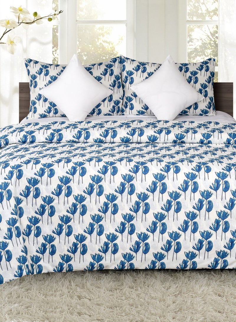 Duvet Cover - With Pillow Cover 50X75 Cm, Comforter 240X215 Cm, 40X40 Cm - For King Size Mattress - Navy Blue/White Microfiber - Cotton Navy Blue/White King