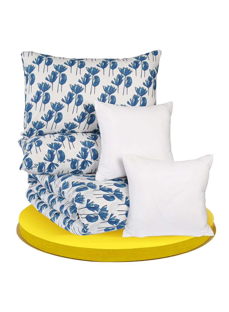 Duvet Cover - With Pillow Cover 50X75 Cm, Comforter 240X215 Cm, 40X40 Cm - For King Size Mattress - Navy Blue/White Microfiber - Cotton Navy Blue/White King