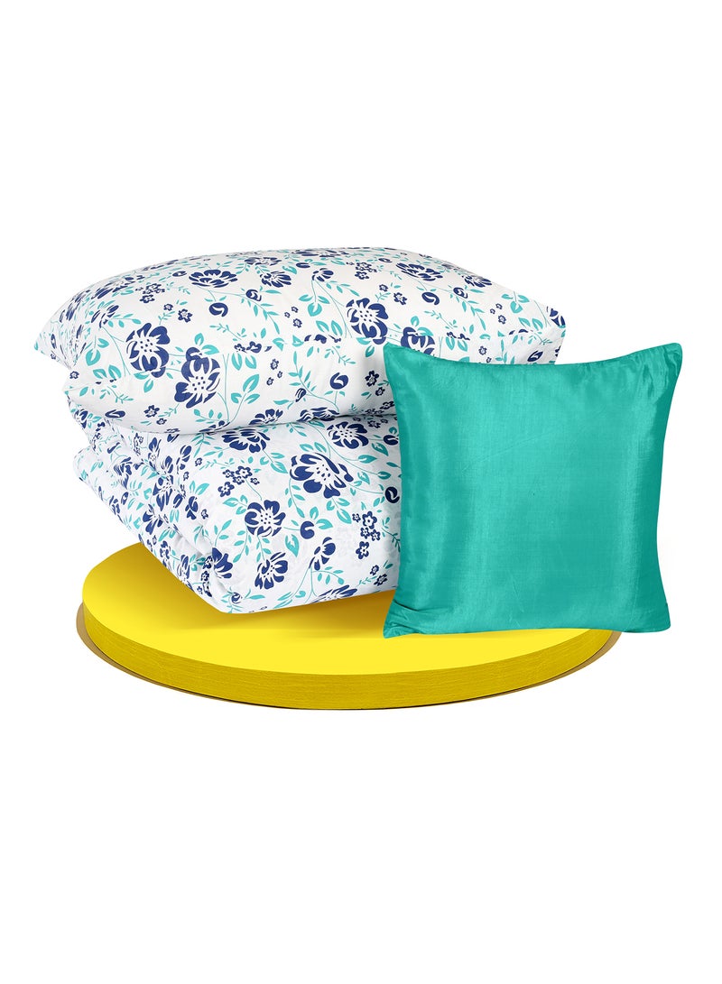 أمال طقم غطاء لحاف - قطن 100% عدد الخيوط 144 مع غطاء لحاف مقاس 150 × 200 سم، 1 غطاء وسادة مقاس 50 × 75 سم، 1 غطاء وسادة مقاس 40 × 40 سم - للمراتب ذات الحجم المزدوج - أزرق/أبيض/أخضر - Image 4