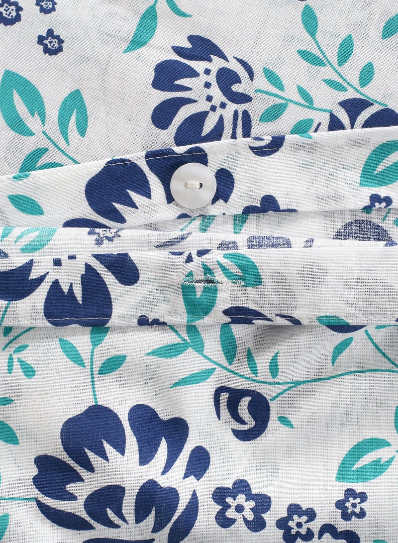 أمال طقم غطاء لحاف - قطن 100% عدد الخيوط 144 مع غطاء لحاف مقاس 150 × 200 سم، 1 غطاء وسادة مقاس 50 × 75 سم، 1 غطاء وسادة مقاس 40 × 40 سم - للمراتب ذات الحجم المزدوج - أزرق/أبيض/أخضر - Image 2