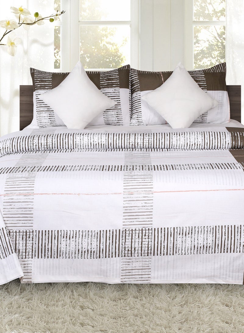 Amal Duvet Cover Set - With 1 Duvet Cover 200X220 Cm, 2 Pillow Cover 50X75 Cm,  2 Cushion Cover 40X40cn - For Queen Size Mattress - White/Brown 100% Cotton Cotton Cotton White/Brown - Image 1