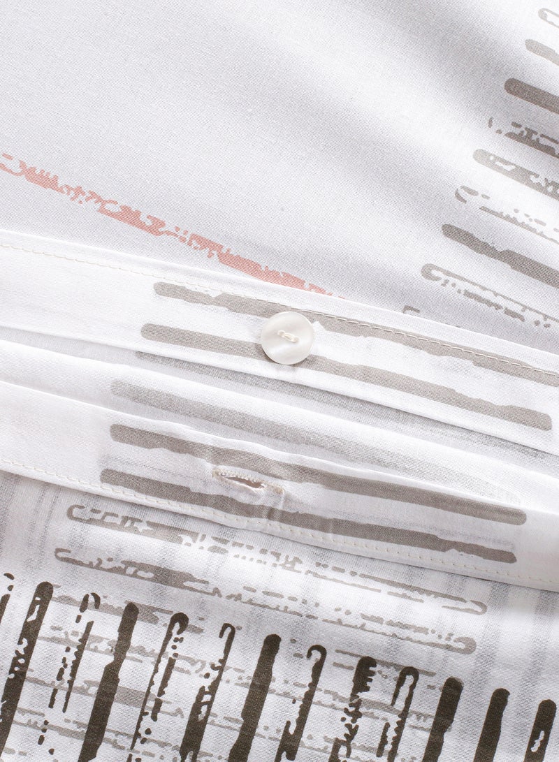 Amal Duvet Cover Set - With 1 Duvet Cover 200X220 Cm, 2 Pillow Cover 50X75 Cm,  2 Cushion Cover 40X40cn - For Queen Size Mattress - White/Brown 100% Cotton Cotton Cotton White/Brown - Image 2