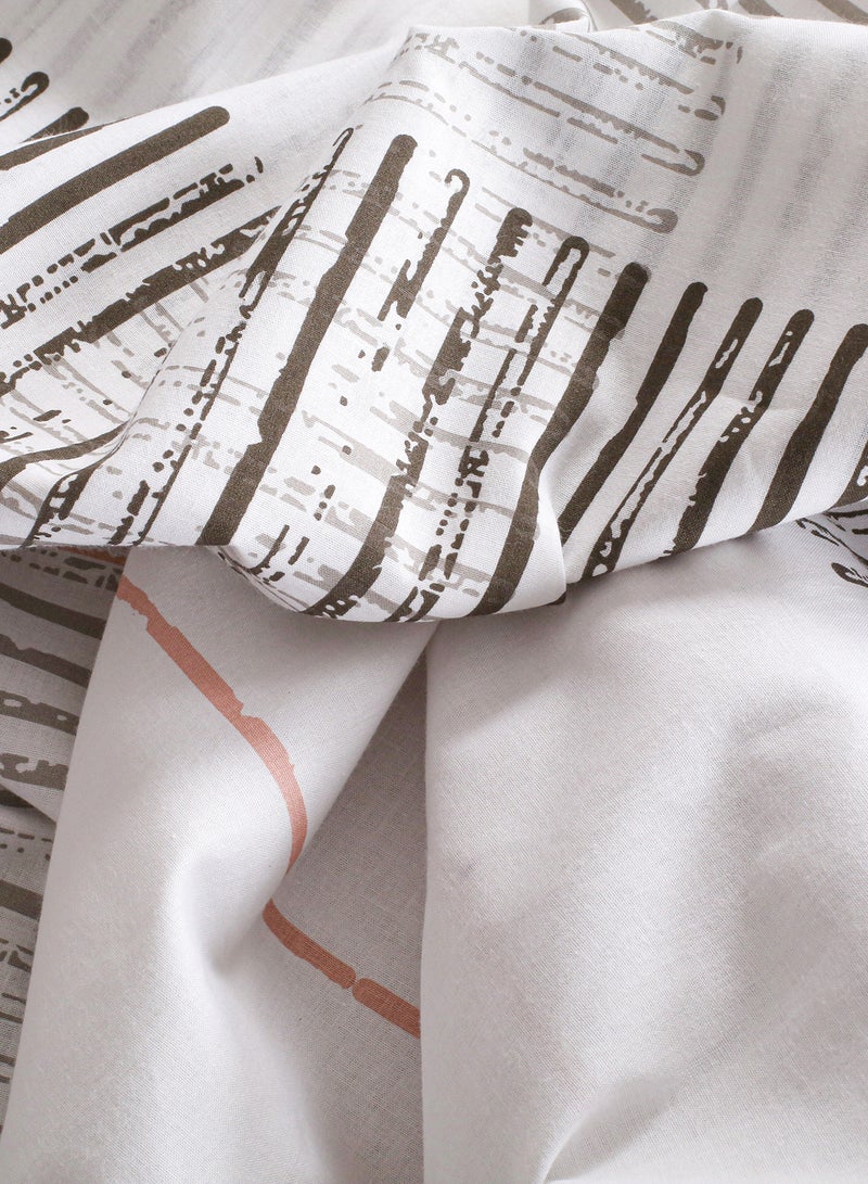 Amal Duvet Cover Set - With 1 Duvet Cover 200X220 Cm, 2 Pillow Cover 50X75 Cm,  2 Cushion Cover 40X40cn - For Queen Size Mattress - White/Brown 100% Cotton Cotton Cotton White/Brown - Image 3