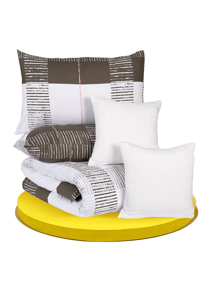 Amal Duvet Cover Set - With 1 Duvet Cover 200X220 Cm, 2 Pillow Cover 50X75 Cm,  2 Cushion Cover 40X40cn - For Queen Size Mattress - White/Brown 100% Cotton Cotton Cotton White/Brown - Image 4