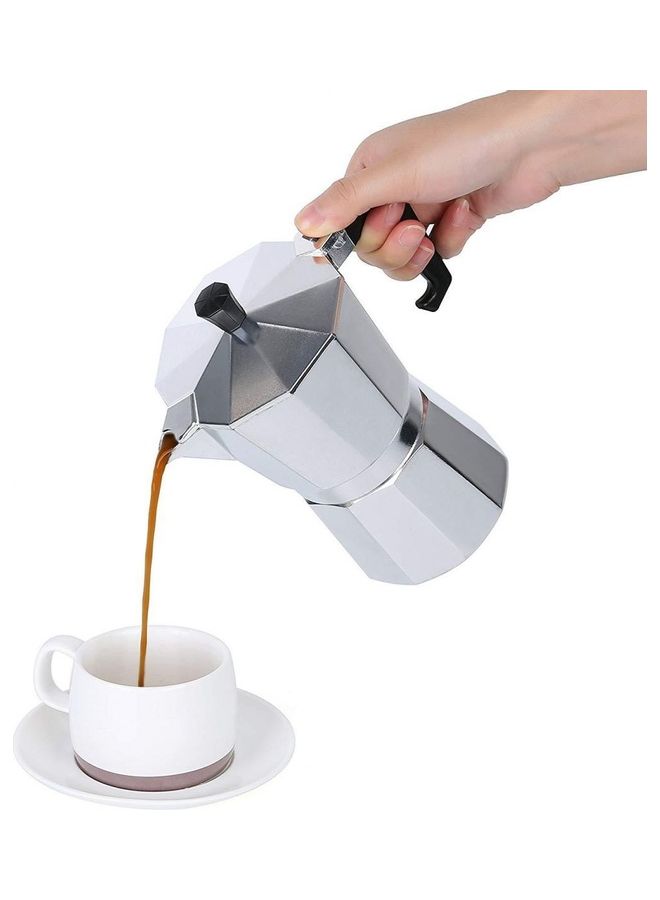 6 Cups 300ml Turkish Coffee Maker Italian Espresso Moka Coffee Pot Octagonal 300 ml 1000 W SQ-0082401 Silver/Black - Image 2