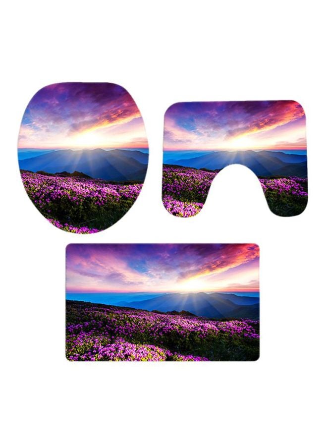 Voberry 3-Piece Printed Bath Mat Set Purple/Blue/Green - Image 1