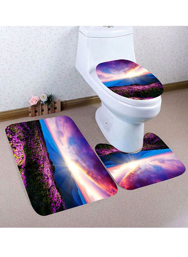 Voberry 3-Piece Printed Bath Mat Set Purple/Blue/Green - Image 2