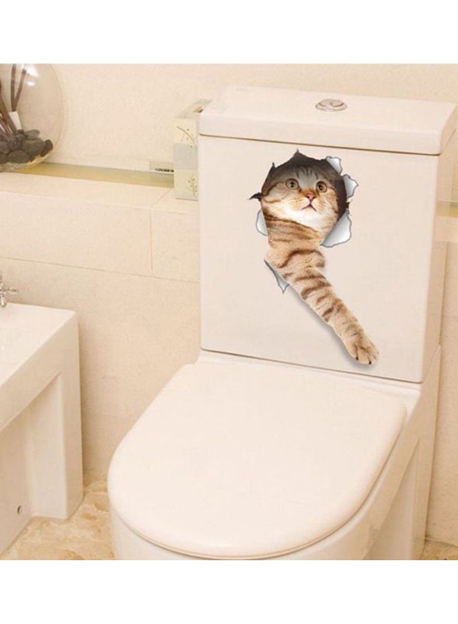 OUTAD Cute Cat 3D Toilet Wall Sticker Brown 230x1x260mm - Image 3