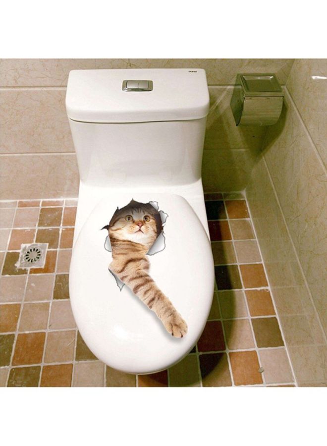 OUTAD Cute Cat 3D Toilet Wall Sticker Brown 230x1x260mm - Image 4
