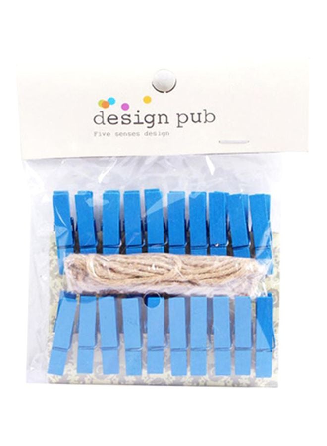 20-Piece Wooden Laundry Clothespins Blue 3.5x0.7cm