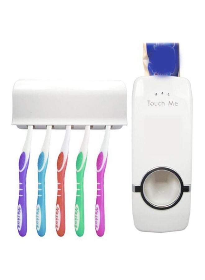 CYTHERIA - Automatic Toothpaste Dispenser With Toothbrush Holder Set White 5x5x10cm - Image 1