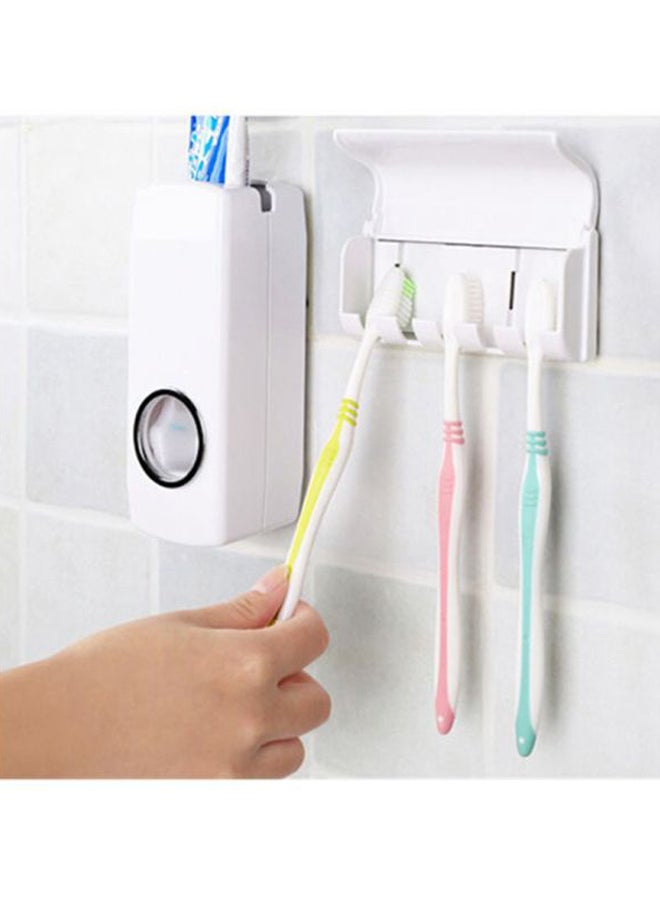 CYTHERIA - Automatic Toothpaste Dispenser With Toothbrush Holder Set White 5x5x10cm - Image 1