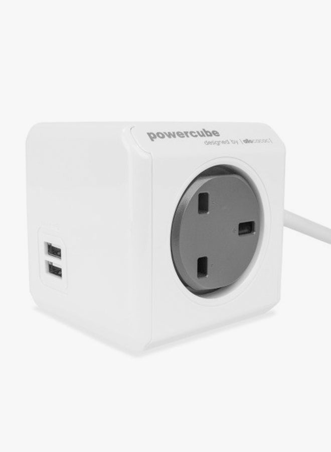 Allocaccoc PowerCube Extended Power Adapter With Dual USB Port Grey/White - Image 2
