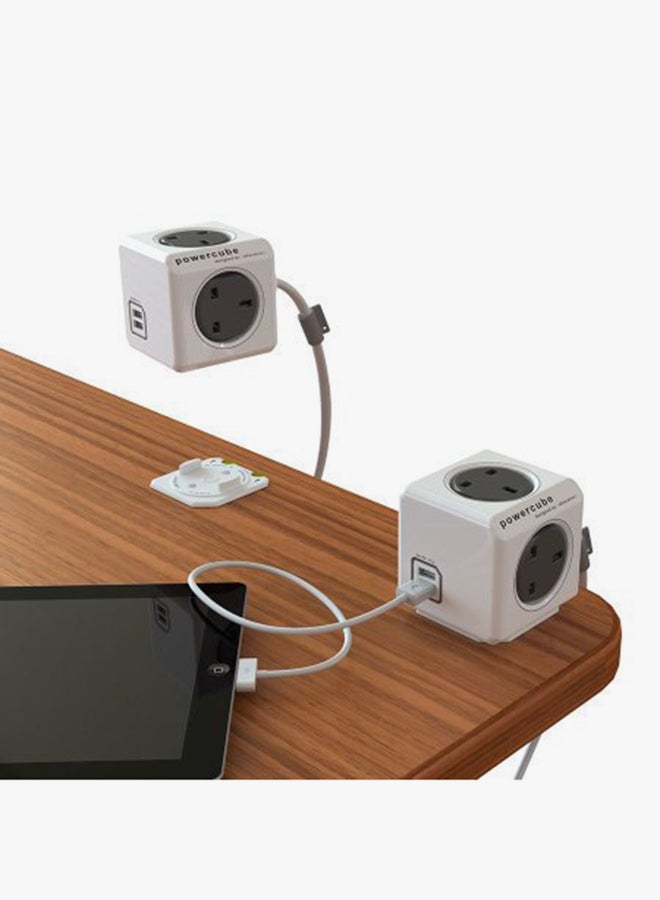 Allocaccoc PowerCube Extended Power Adapter With Dual USB Port Grey/White - Image 4