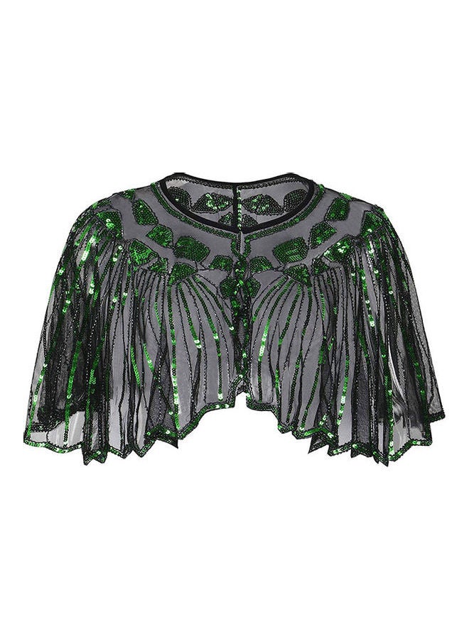 Women 1920s Shawl Poncho Sheer Mesh Shiny Green - Image 1