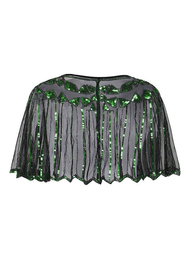 Women 1920s Shawl Poncho Sheer Mesh Shiny Green - Image 2