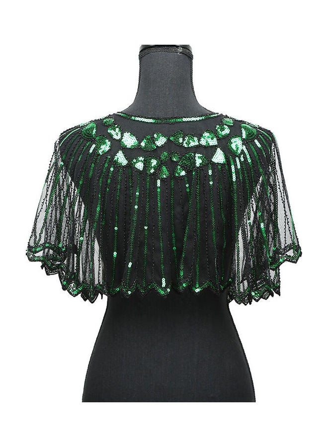 Women 1920s Shawl Poncho Sheer Mesh Shiny Green - Image 3