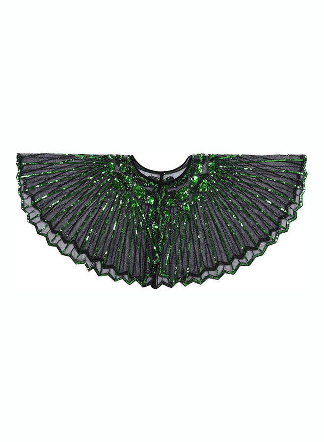 Women 1920s Shawl Poncho Sheer Mesh Shiny Green - Image 4
